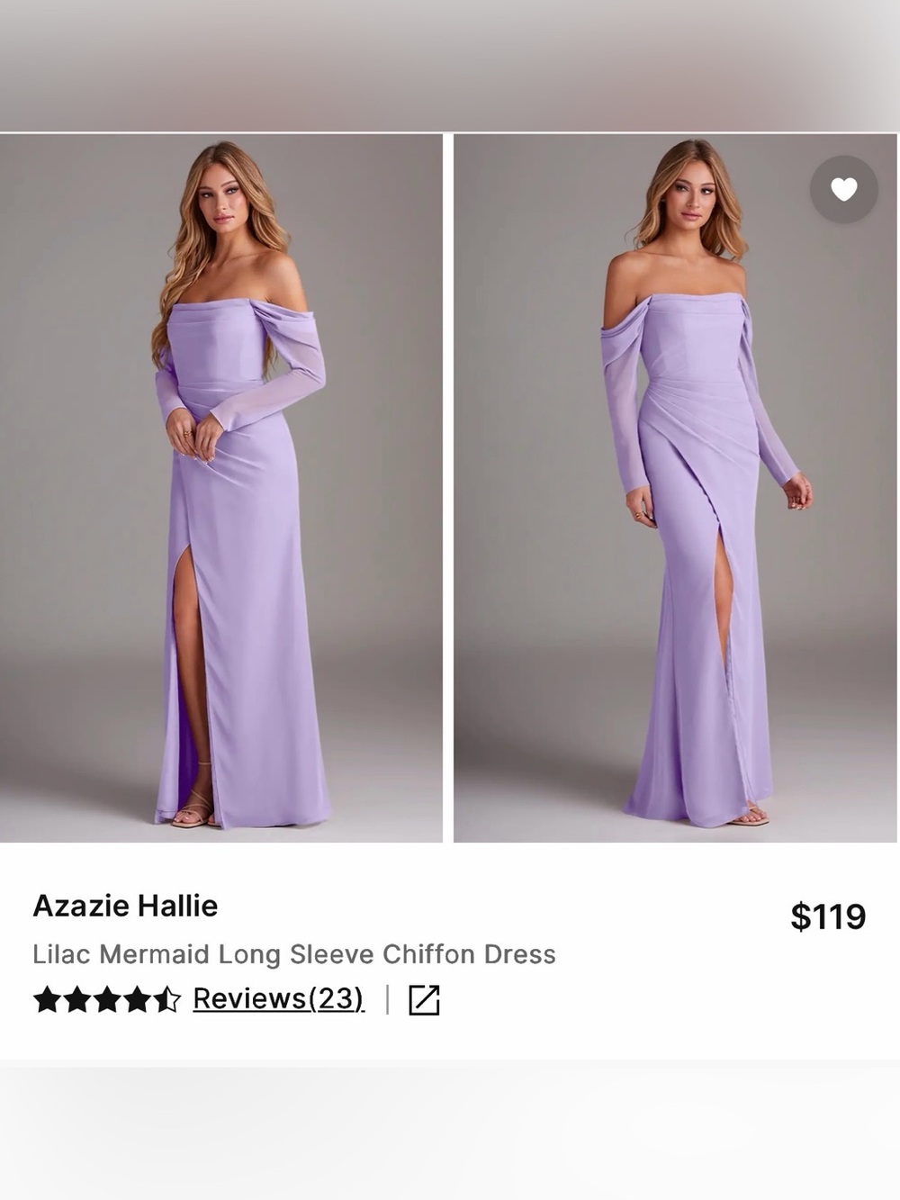 Azazie Lilac Off-Shoulder Long Sleeve Mermaid Gown